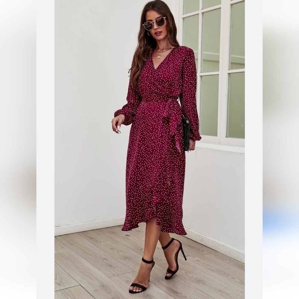 ESQUALO Wrap Over Hearts On Fire Ruffle Dress